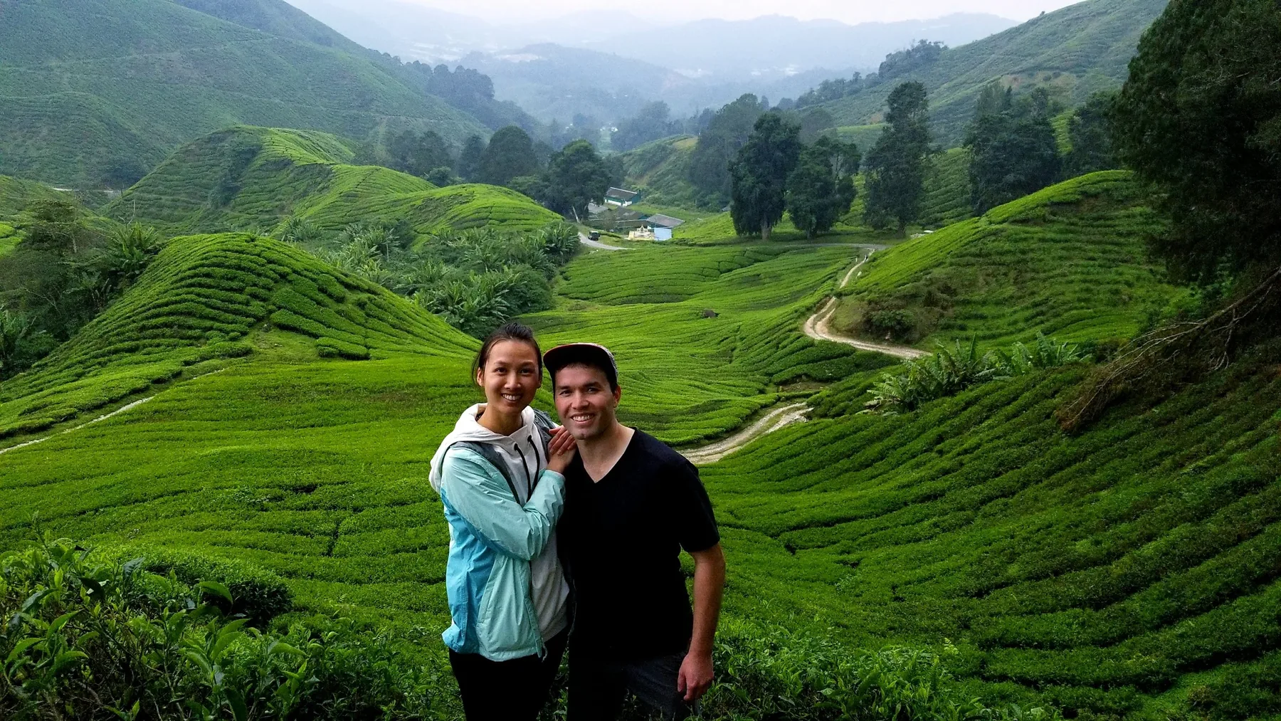 Jon and Kath in the Cameron Highlands tea plantations, Malaysia